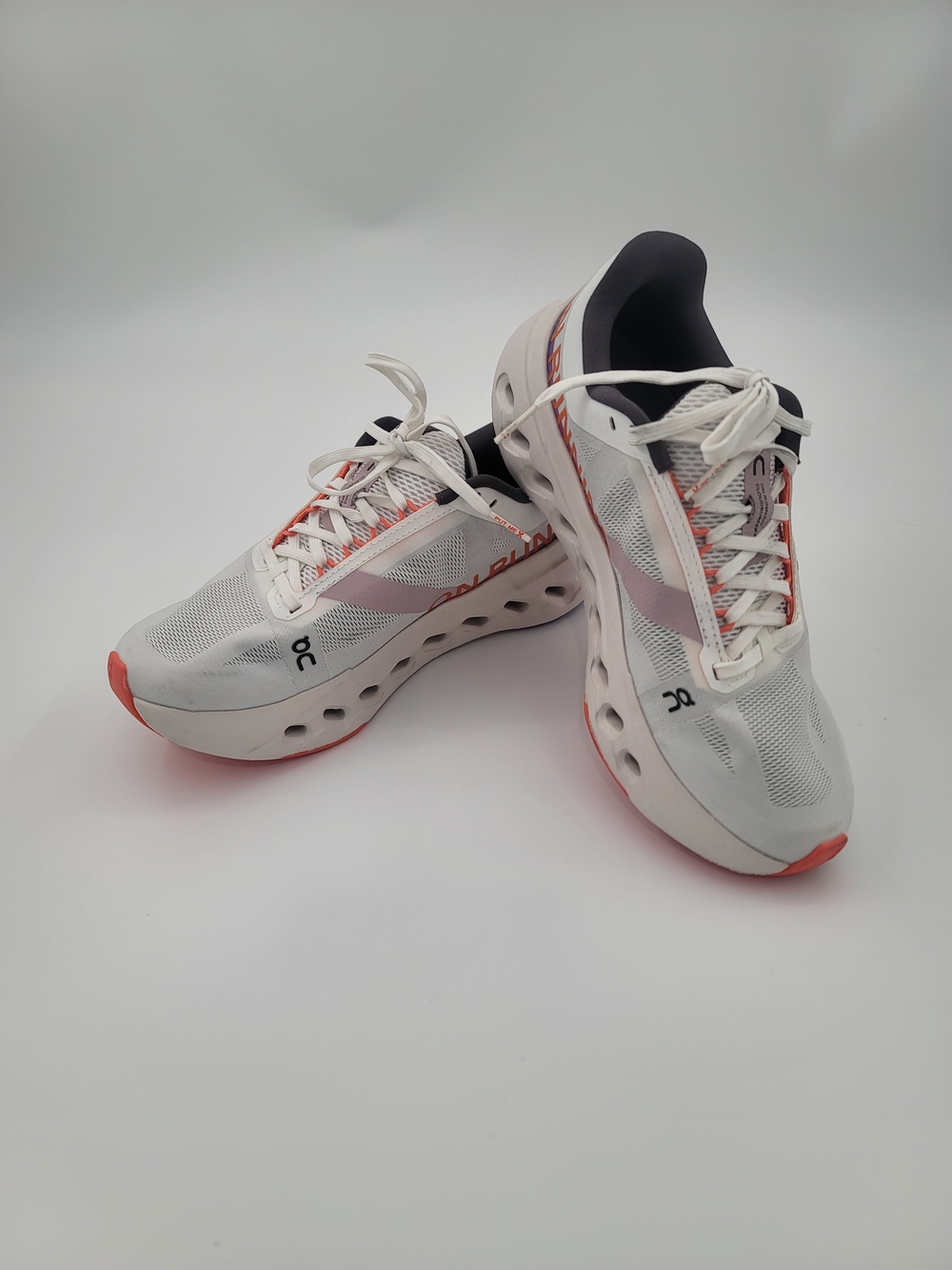 On Cloud Surfer Next Women’s Running Shoes - White with Coral Accents 6.5
